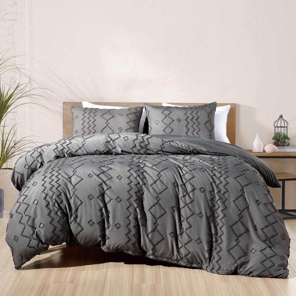 Trade Linker 3-Piece 2000 Count Tufted Queen Duvet Cover in Grey, , large