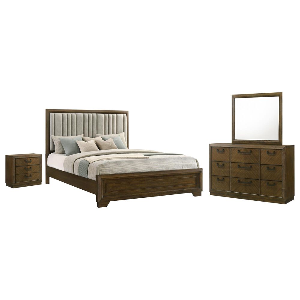 Crown Mark Lakecrest 4 Piece King Bedroom Set in Medium Brown, , large
