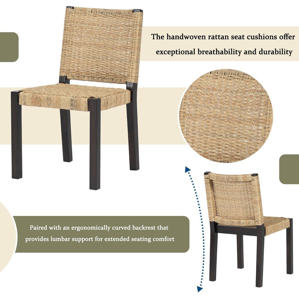 Hearth and Haven Indoor/Outdoor Side Chair with Rattan Backrest in Wanut (Set of 2), , large