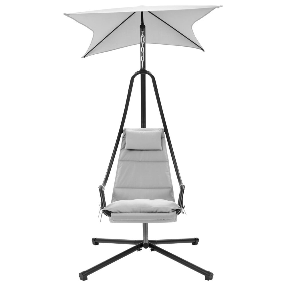 CorLiving Kingsley Chaise Lounge Chair with Canopy in Light Grey, , large