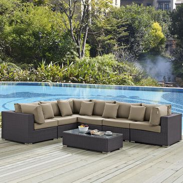 Modway Convene 7-Piece Outdoor Patio Sectional Set in Espresso and Mocha, , large