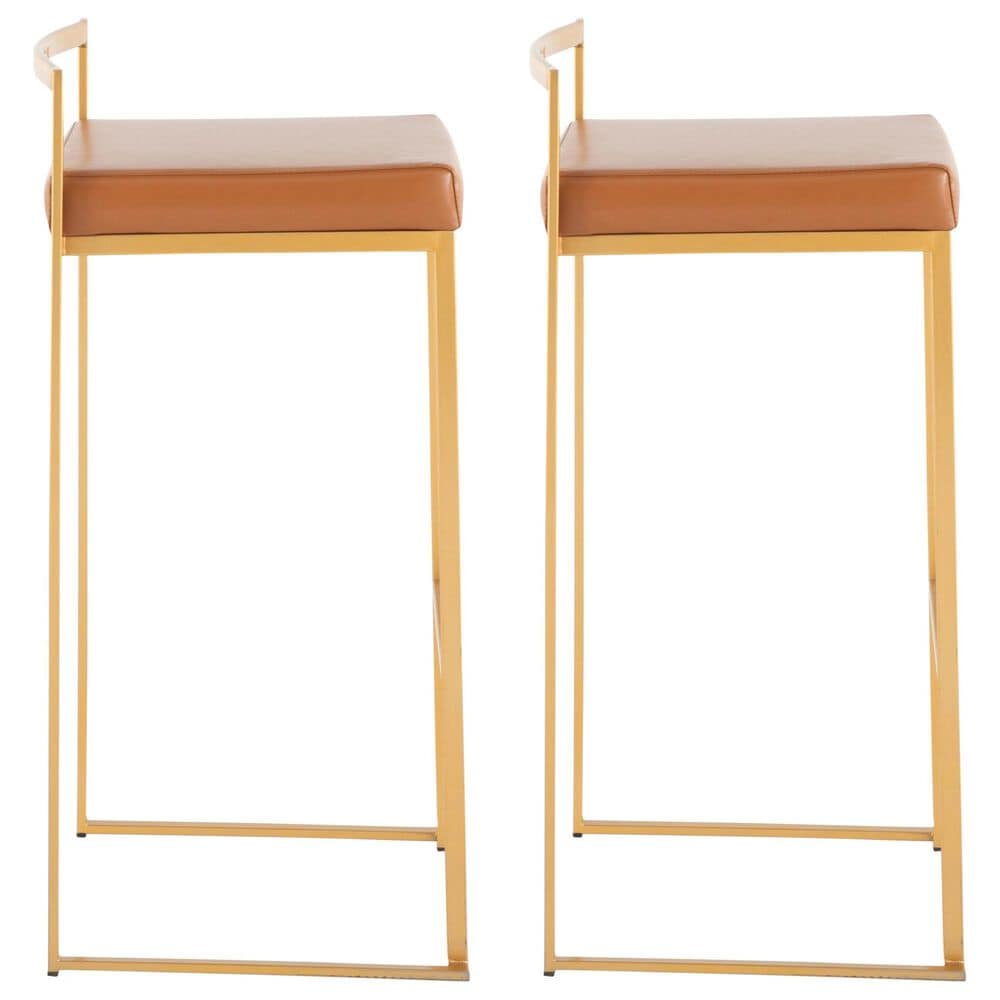 LumiSource Fuji 30" Stacker Bar Stool with Camel Upholstery in Gold (Set of 2), , large