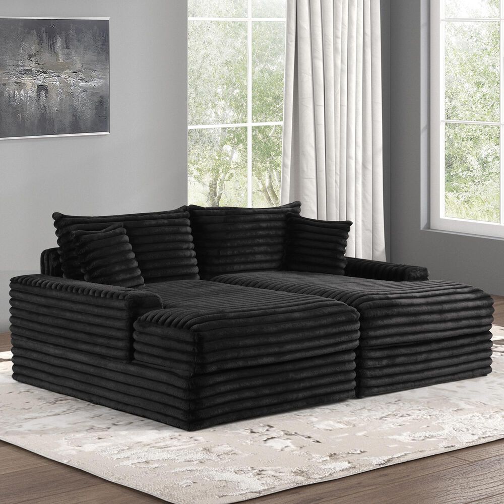 Furniture of America Tavedestrand Double Chaise Lounger with USB Port in Black, , large