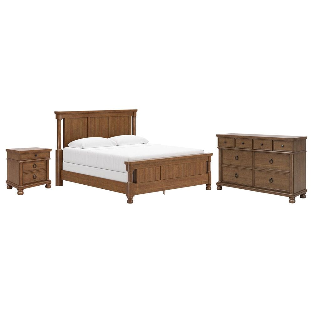 Ashley Rowlenstown King Panel Bed with Dresser and Nightstand in Brown, , large