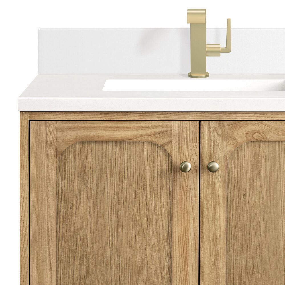 James Martin Vanities Laurent 30" Single Bathroom Vanity in Light Natural Oak with Single Hole 3 cm White Zeus Quartz Top and Rectangular Sink, , large