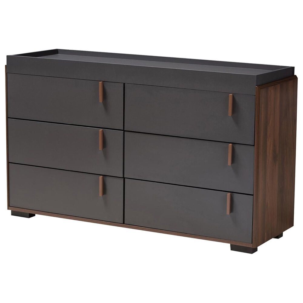 Baxton Studio Rikke 6 Drawer Dresser in Gray/Walnut, , large