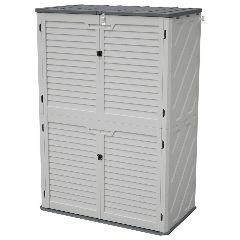 Hearth and Haven Outdoor Rust-Resistant Plastic Storage Shed with Adjustable Partition Design in White, , large