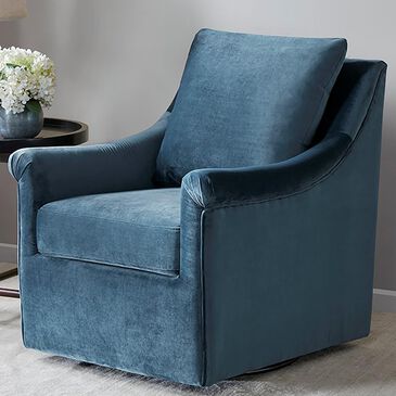 Hampton Park Deanna Swivel Accent Chair in Blue Velvet, , large