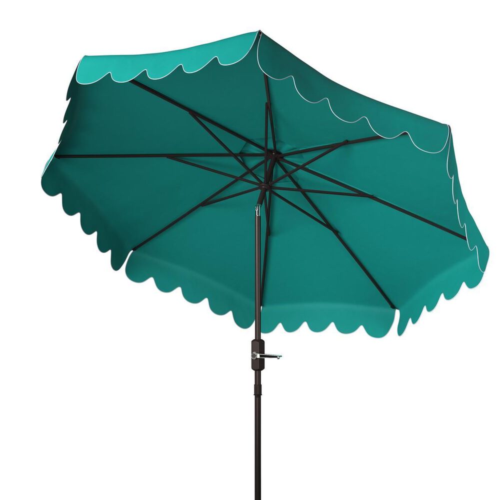 Safavieh Venice Single Scallop 9Ft Crank Hunter Green Outdoor Push Button Tilt Umbrella, , large