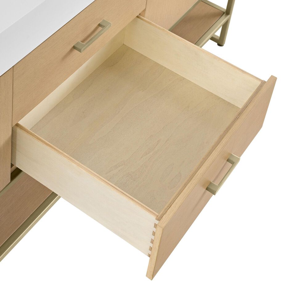 37B Mauri 72" Double Bathroom Vanity with Metal Base in Warm Oak with High-Profile 4" White Composite Stone Top, , large