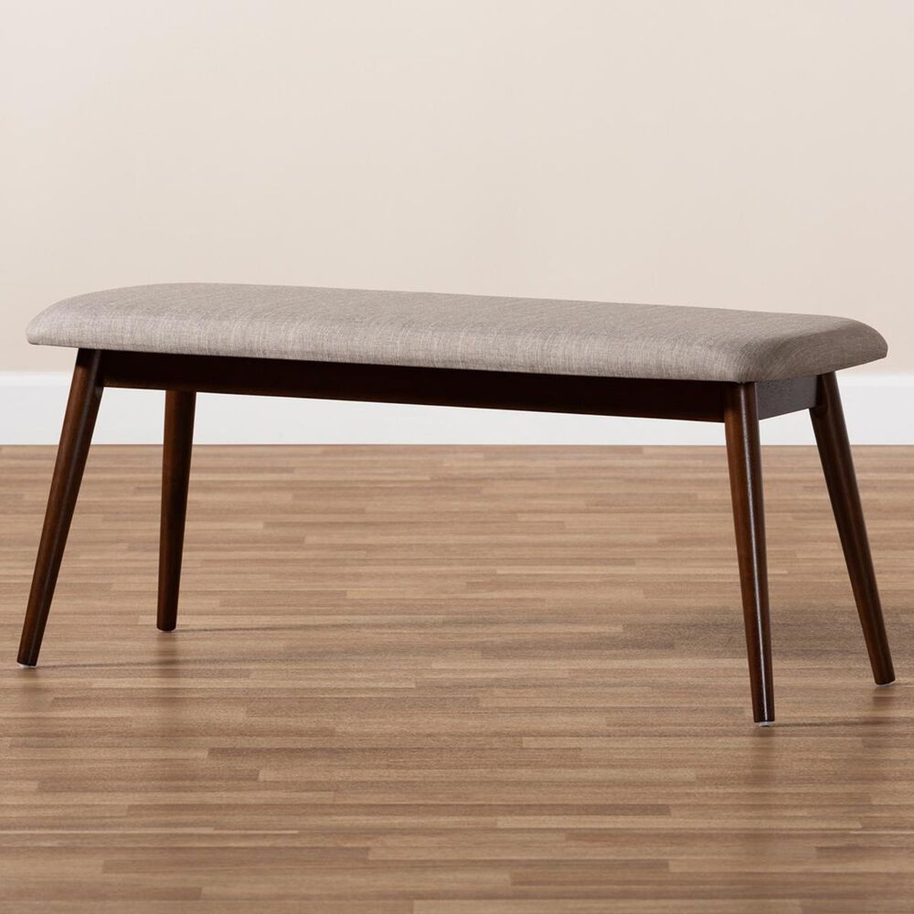 Baxton Studio Flora Upholstered Dining Bench in Light Gray and Walnut, , large
