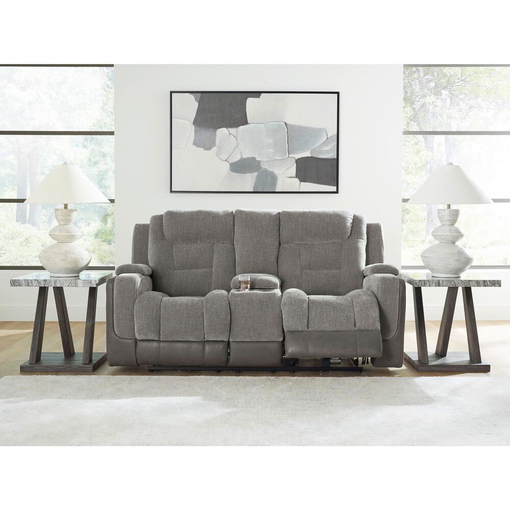 Ashley Mixed Motion Power Reclining Loveseat with Console in Shadow, , large