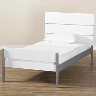 Baxton Studio Nereida Twin Platform Bed in White/Grey, , large