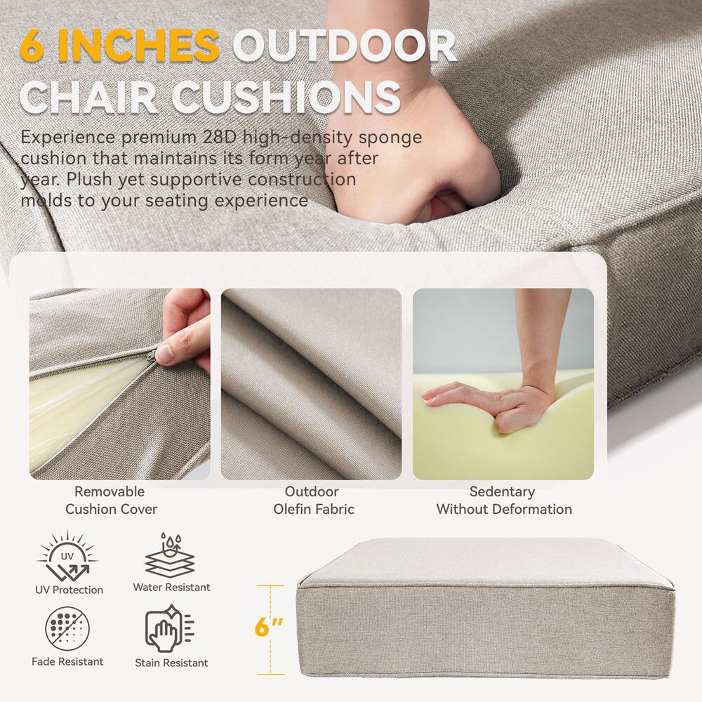 Sunwell Garden 24" Outdoor Seat and Back Cushion Set in Beige, , large