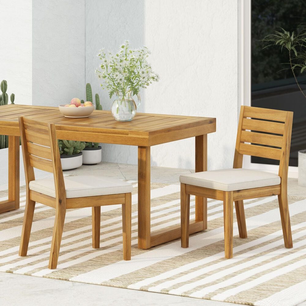 Hearth and Haven Outdoor Armless Dining Chair with Natural Frame in Beige (Set of 2), , large