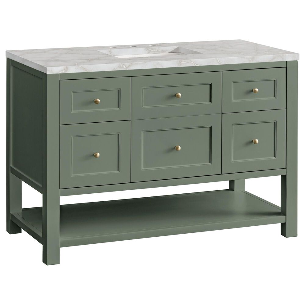 James Martin Vanities Breckenridge 48" Single Bathroom Vanity in Smokey Celadon with 3 cm Victorian Silver Quartz Top and Rectangular Sink, , large