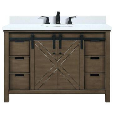 Lexora Home Marsyas 48" Single Bathroom Vanity in Rustic Brown with White Cultured Marble Top and and Rectangular Sink, , large