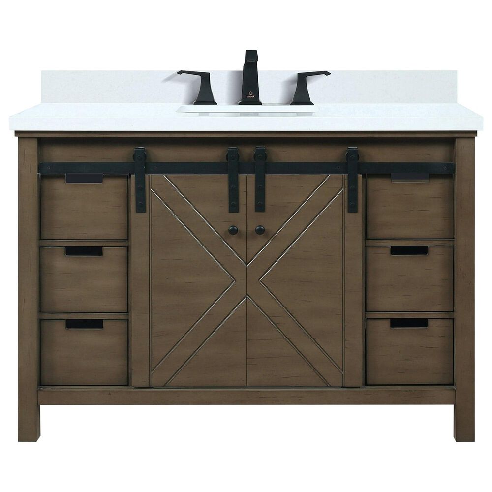 Lexora Home Marsyas 48" Single Bathroom Vanity in Rustic Brown with White Cultured Marble Top and and Rectangular Sink, , large