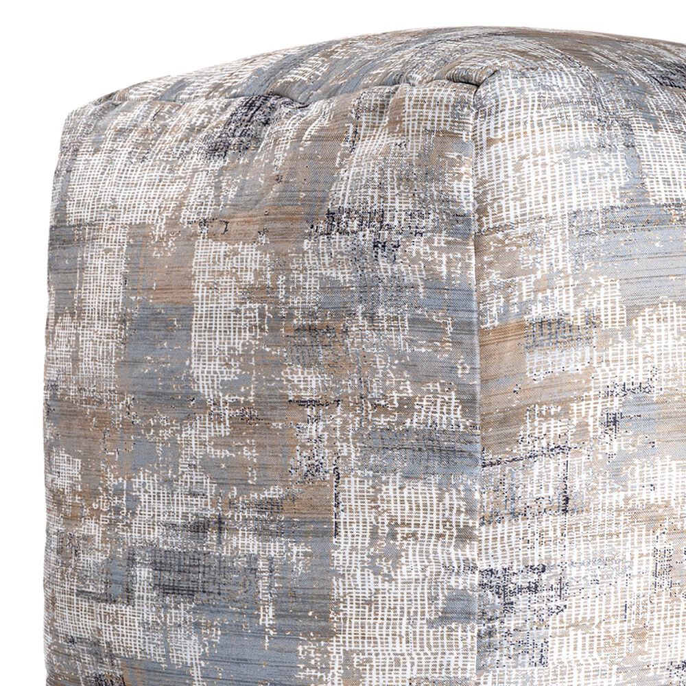 LR Home 18" Square Abstract Pouf in Taupe and Blue, , large