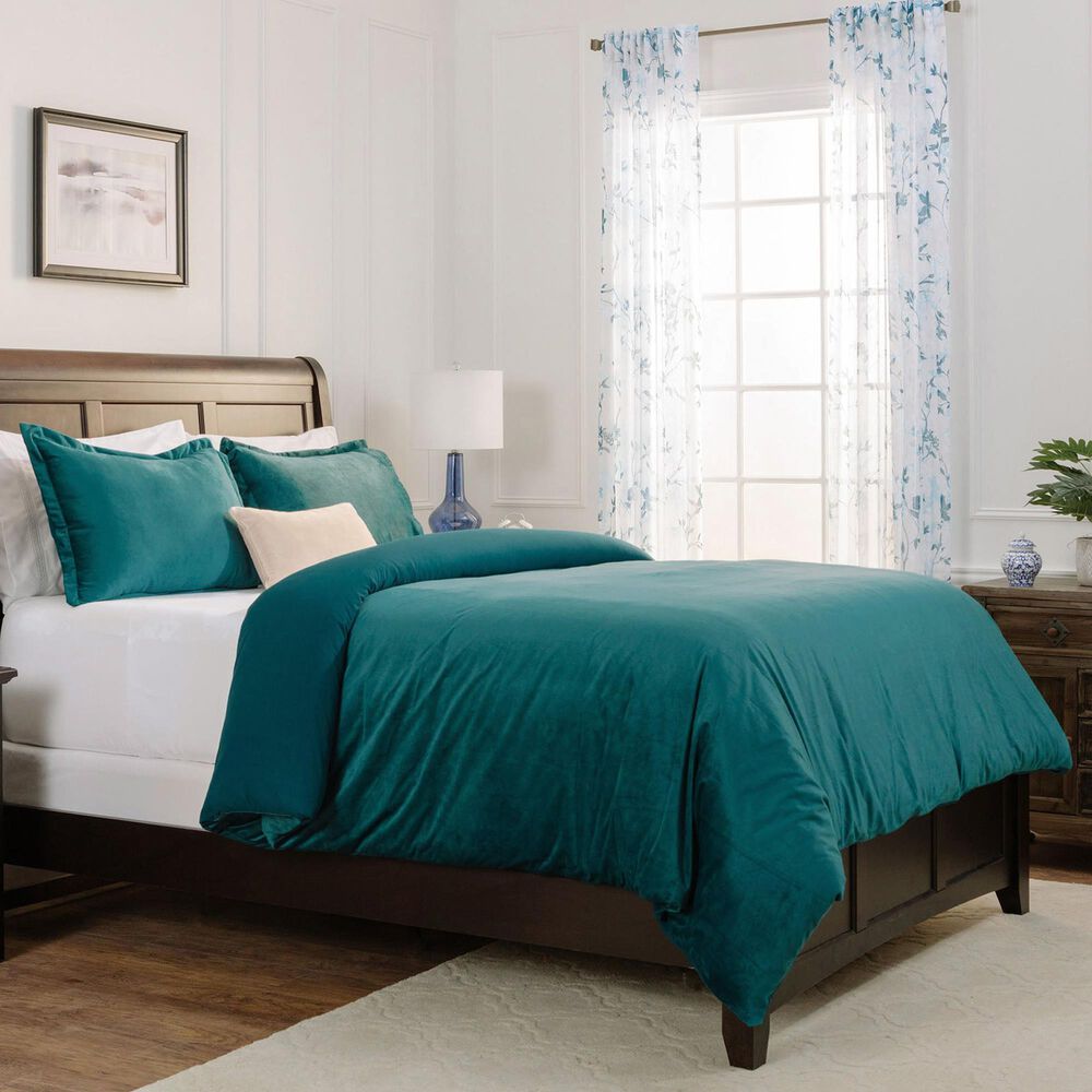 Chanasaya Home Velour 3-Piece King Duvet Cover Set in Deep Teal, , large