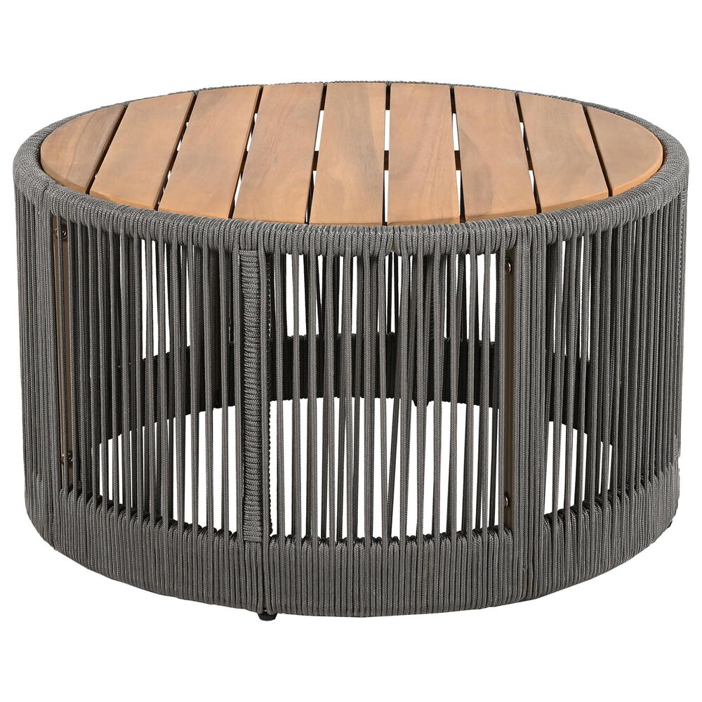 Hearth and Haven 2-Piece Outdoor Coffee Table and Side Table Set with Woven Rope Design in Grey and Teak, , large