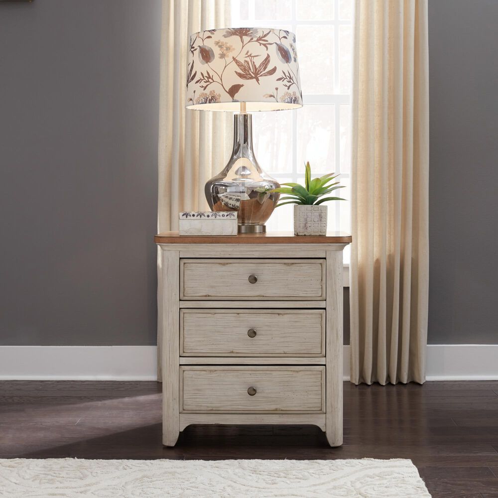 Belle Furnishings Farmhouse Reimagined 3 Drawer Night Stand with Charging Station in White, , large