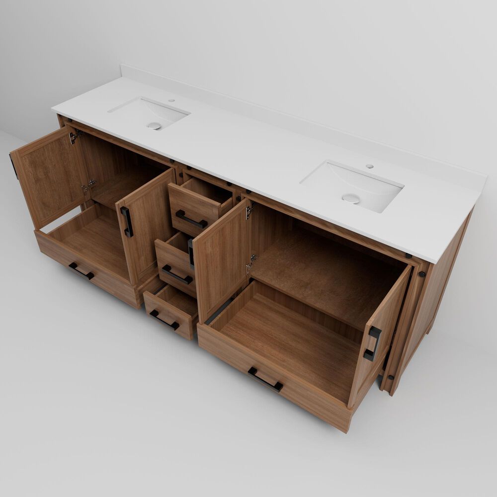 Lexora Home Ziva 84" Double Bathroom Vanity in Rustic Barnwood with 2 cm White Cultured Marble Top and Rectangular Sinks, , large