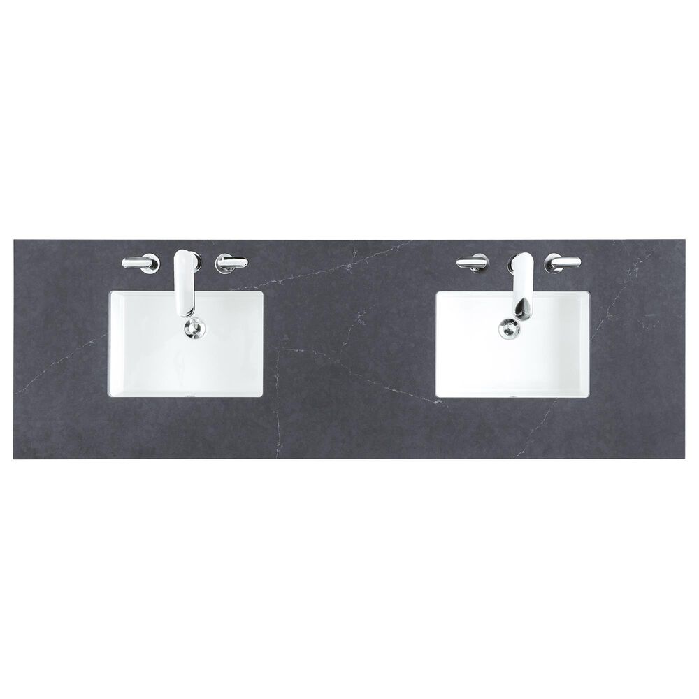 James Martin Vanities Amberly 72&quot; Double Bathroom Vanity in Walnut with 3 cm Charcoal Soapstone Quartz Top and Rectangular Sinks, , large
