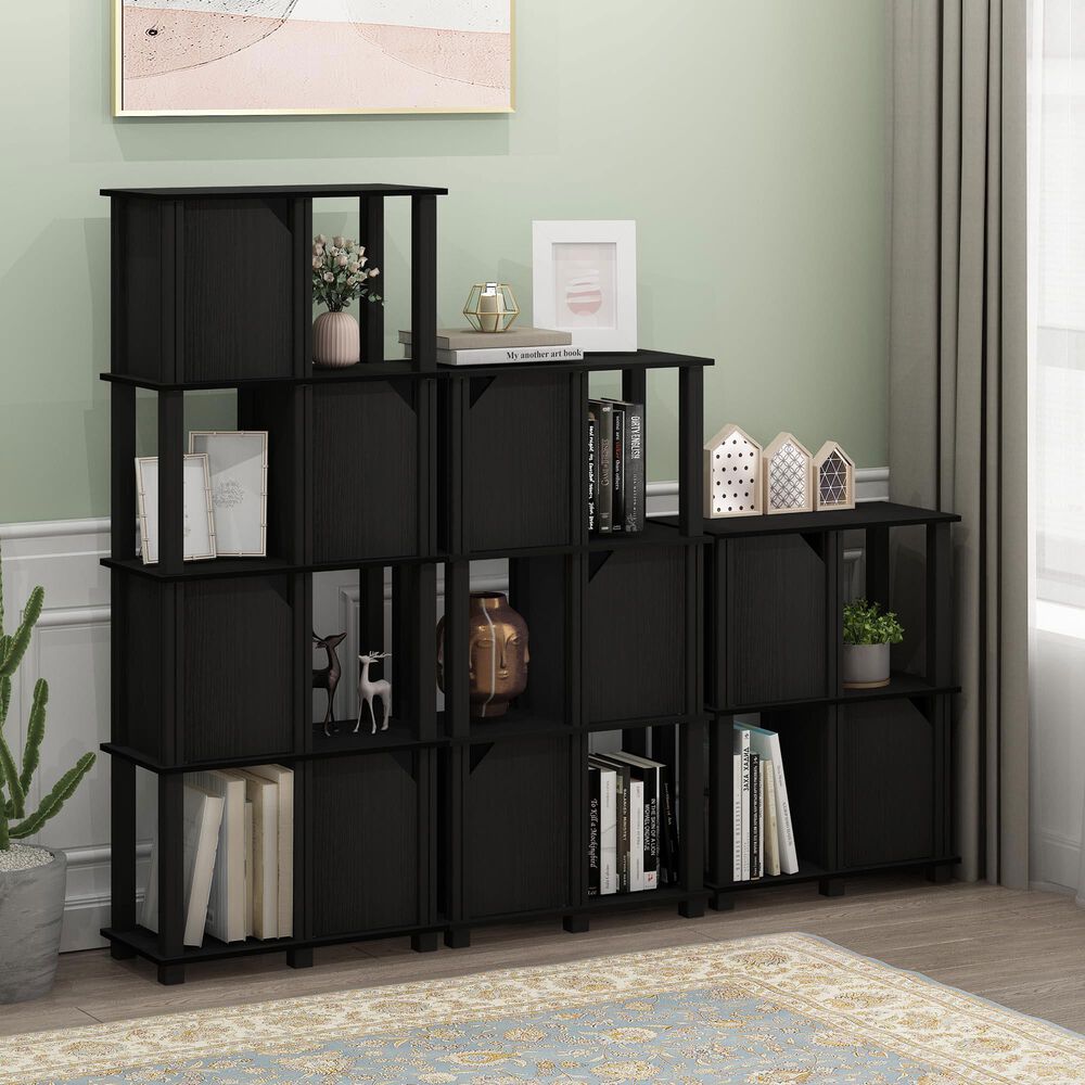 HOMLUX 3-Tier Storage Bookcase with Two Doors in Black Oak and Black, , large