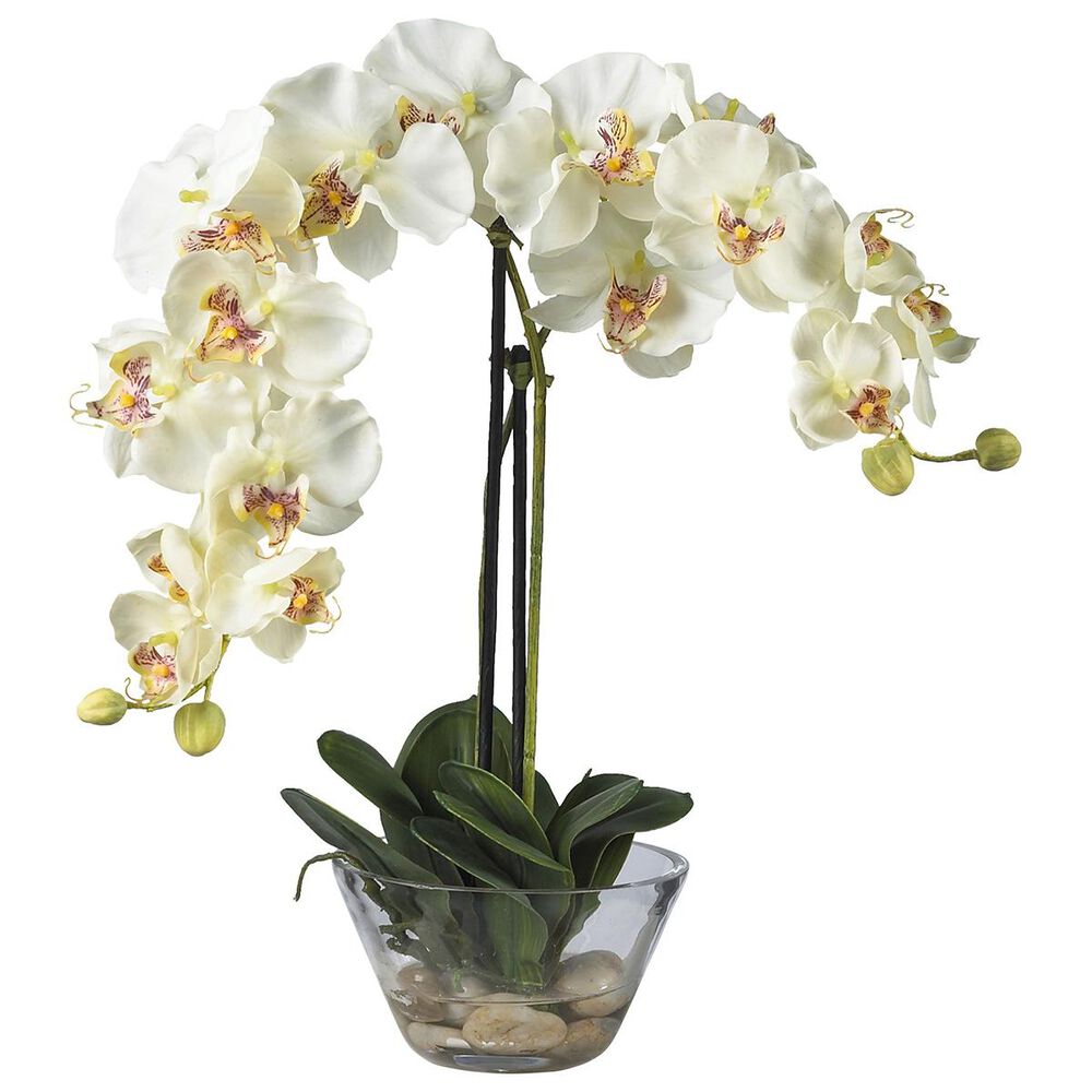 Nearly Natural Inc Phalaenopsis with Glass Vase Silk Flower Arrangement, , large