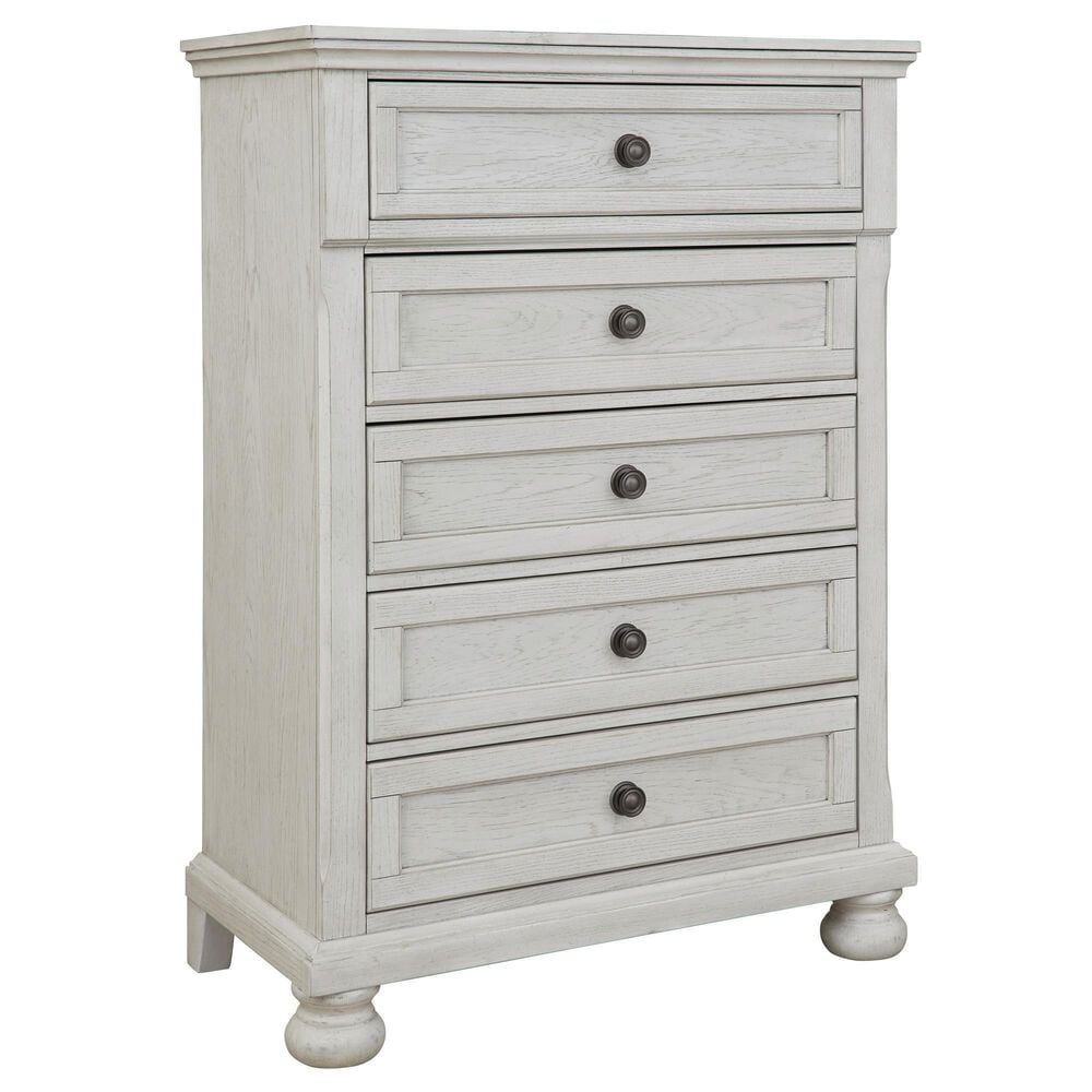 Ashley Robbinsdale 5 Drawer Single Knob Chest in Antique White, , large