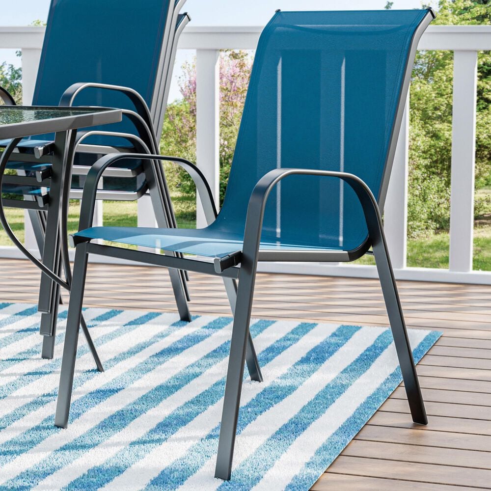 Furniture of America Nina Stacking Patio Arm Chair in Blue &#40; Set of 2&#41;, , large