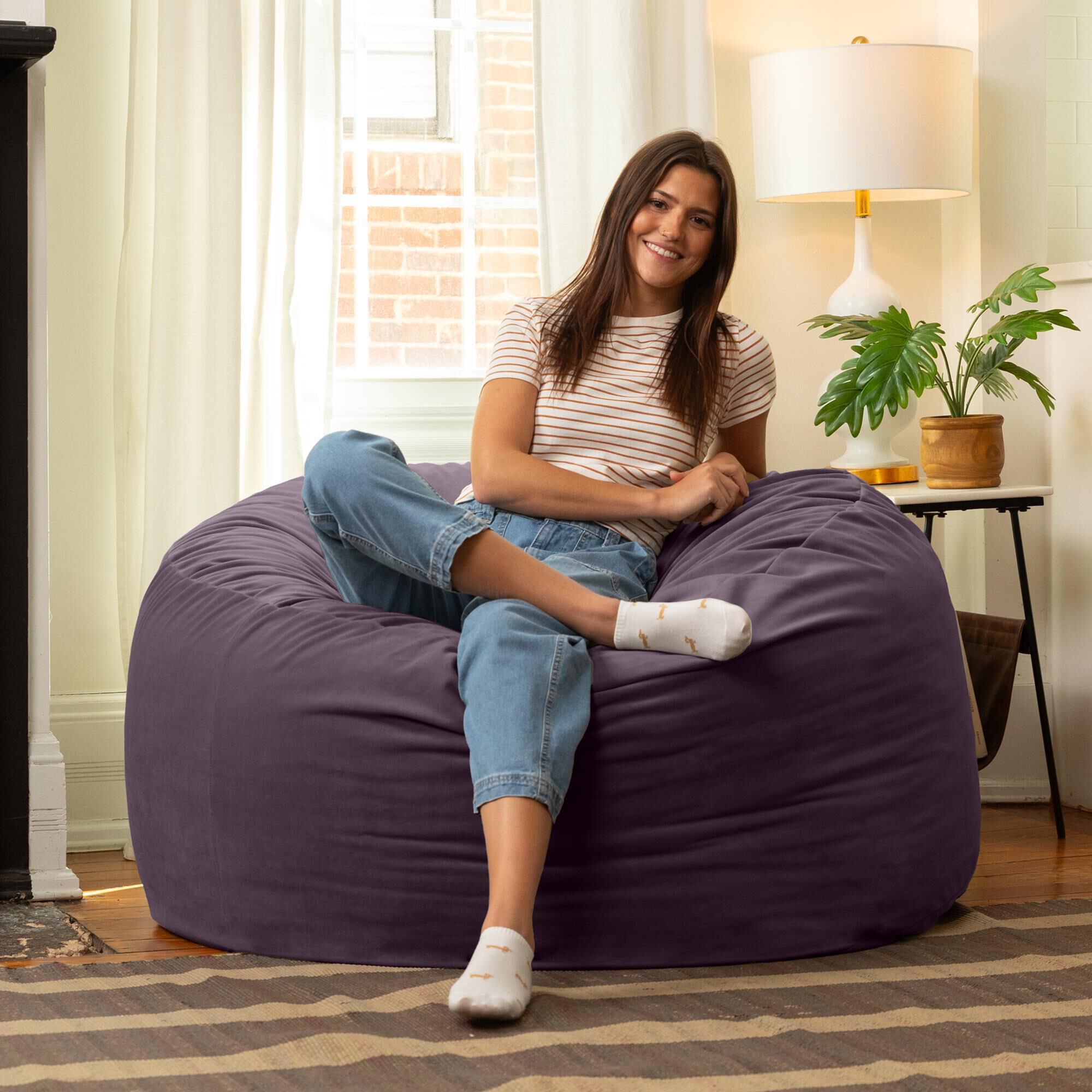 Jaxx Saxx 4' Large Round Bean Bag Chair in Purple