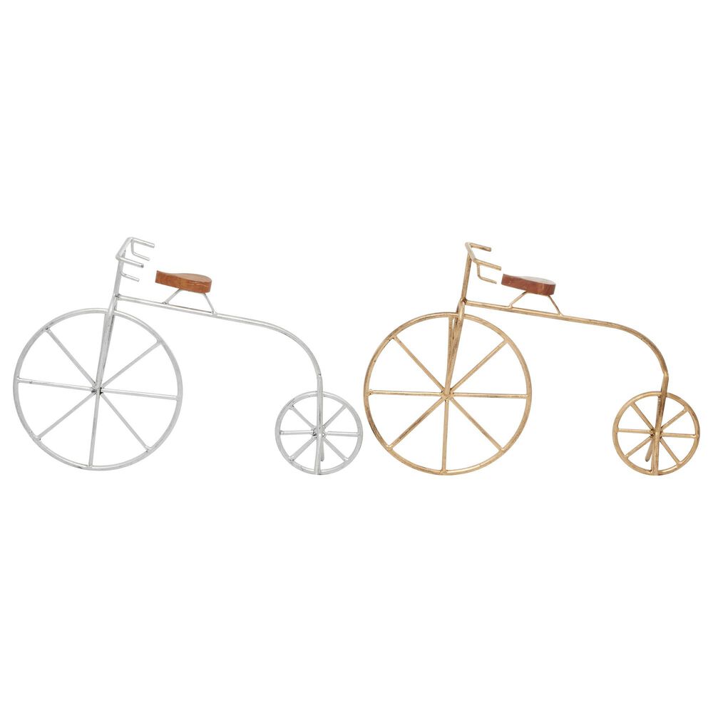 Maple and Jade Bicycle Sculpture in Silver, Gold and Brown &#40;Set of 2&#41;, , large