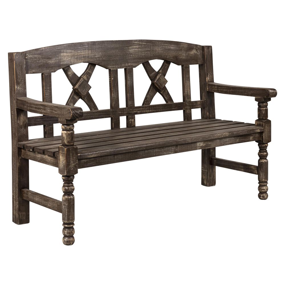 Santa Fe Rustic Accent Wood Bench in Coffee Brown, , large
