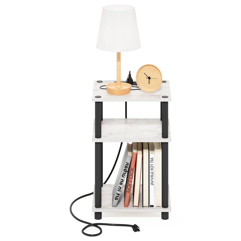 HOMLUX 3-Tier Turn-N-Tube End Table with 2 USB ports in Marble White and Black, , large