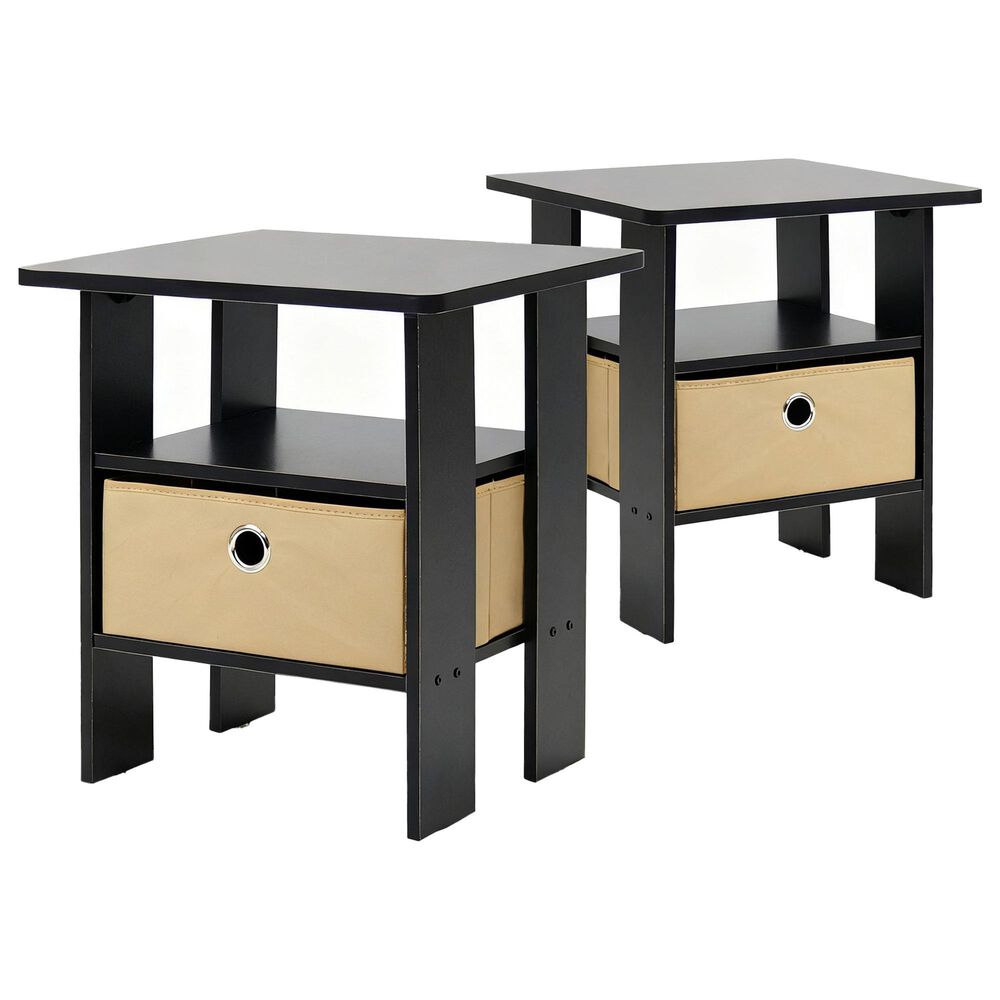HOMLUX 2-Piece 1-Shelf End Table with Bin Drawer in Espresso, , large