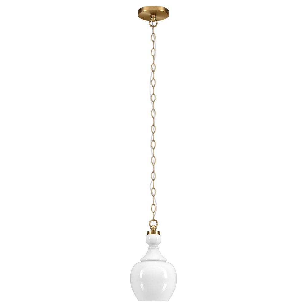 Hudson and Canal Verona 7" Pendant with White Glass in Brushed Brass, , large