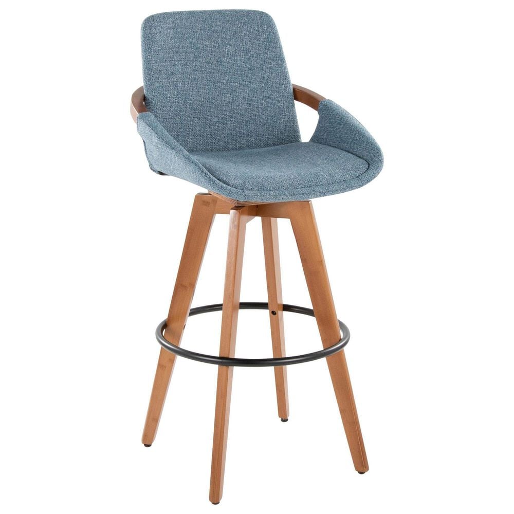 Lumisource Cosmo Swivel Barstool with Blue Noise Cushion in Walnut and Black, , large