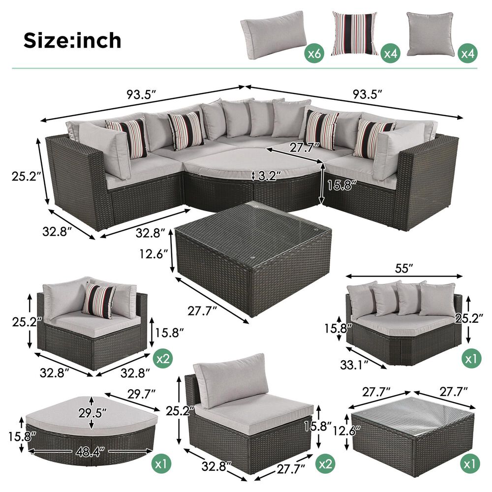 HOMLUX 7-piece Outdoor Conversation Set with Black Wicker in Light Gray, , large