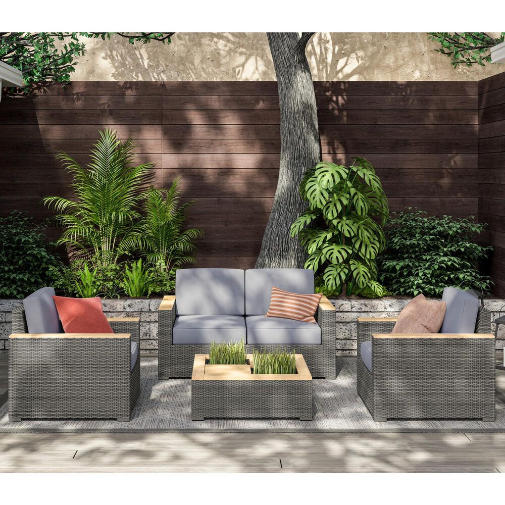 Homestyles Boca Raton 4-Piece Patio Loveseat Set in Brown and Gray, , large