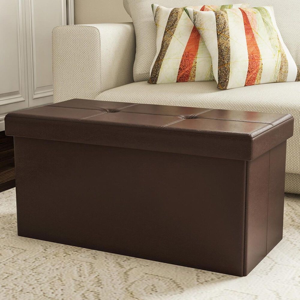 Timberlake Lavish Home Large Folding Storage Ottoman in Brown, , large