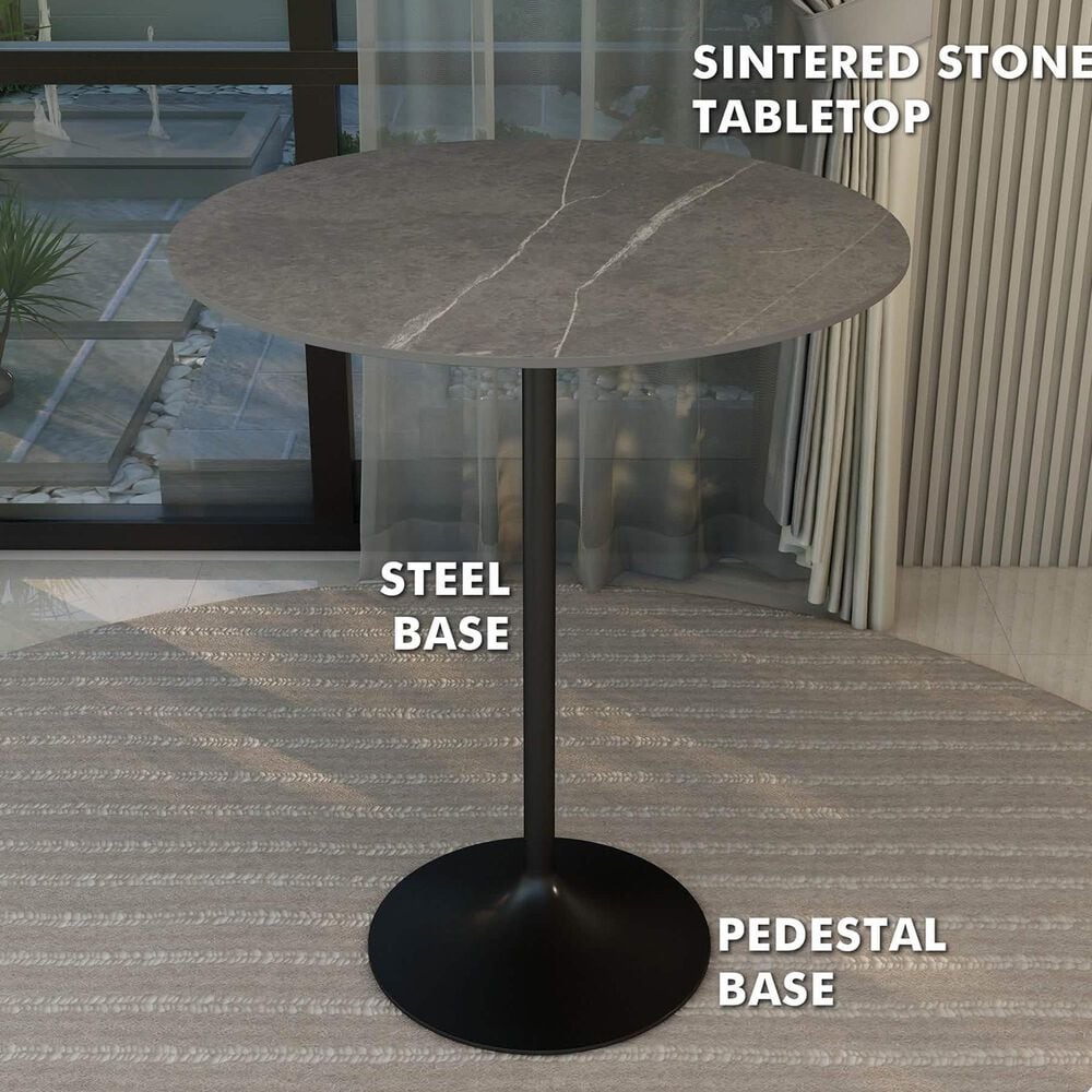 Leisuremod Verve 36&quot; Round Bar Height Dining Table with Sintered Stone Top in Black and Grey - Table Only, , large