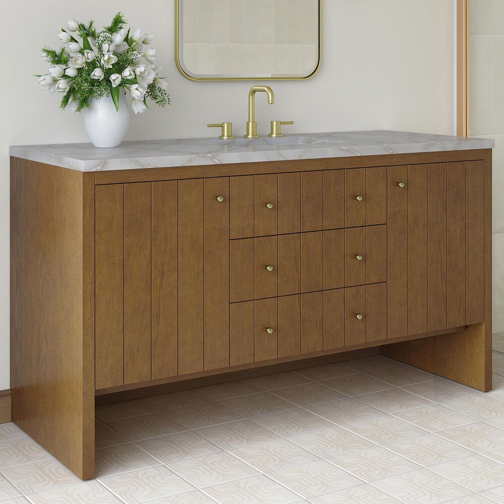 James Martin Hudson 60" Single Bathroom Vanity in Honey Oak with 3 cm Victorian Silver Silestone Top, Rectangular Sink and FreePower Wireless Charger, , large