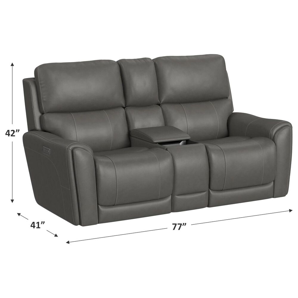 Flexsteel Carter Power Reclining Console Loveseat with Power Headrests in Gray, , large