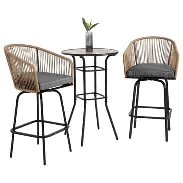 Hearth and Haven 3-Piece Outdoor Patio Bar Set with Gray Cushion in Black, , large