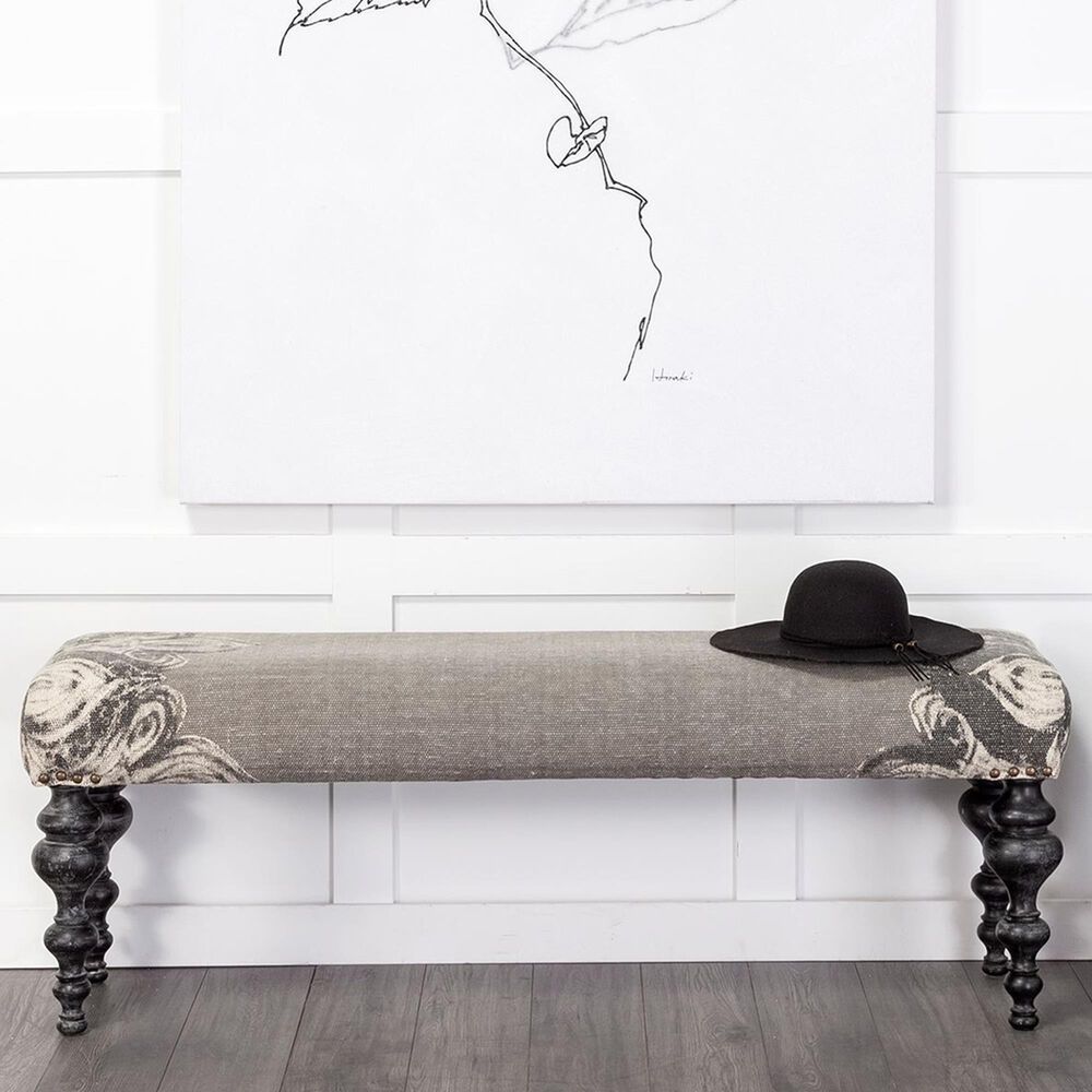 Mercana Alhambra Accent Bench with Gray Cushion Seat in Black, , large