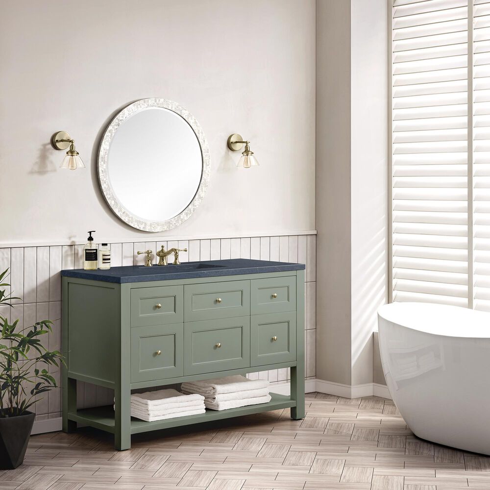 James Martin Vanities Breckenridge 48&quot; Single Bathroom Vanity in Smokey Celadon with 3 cm Charcoal Soapstone Quartz Top and Rectangular Sink, , large