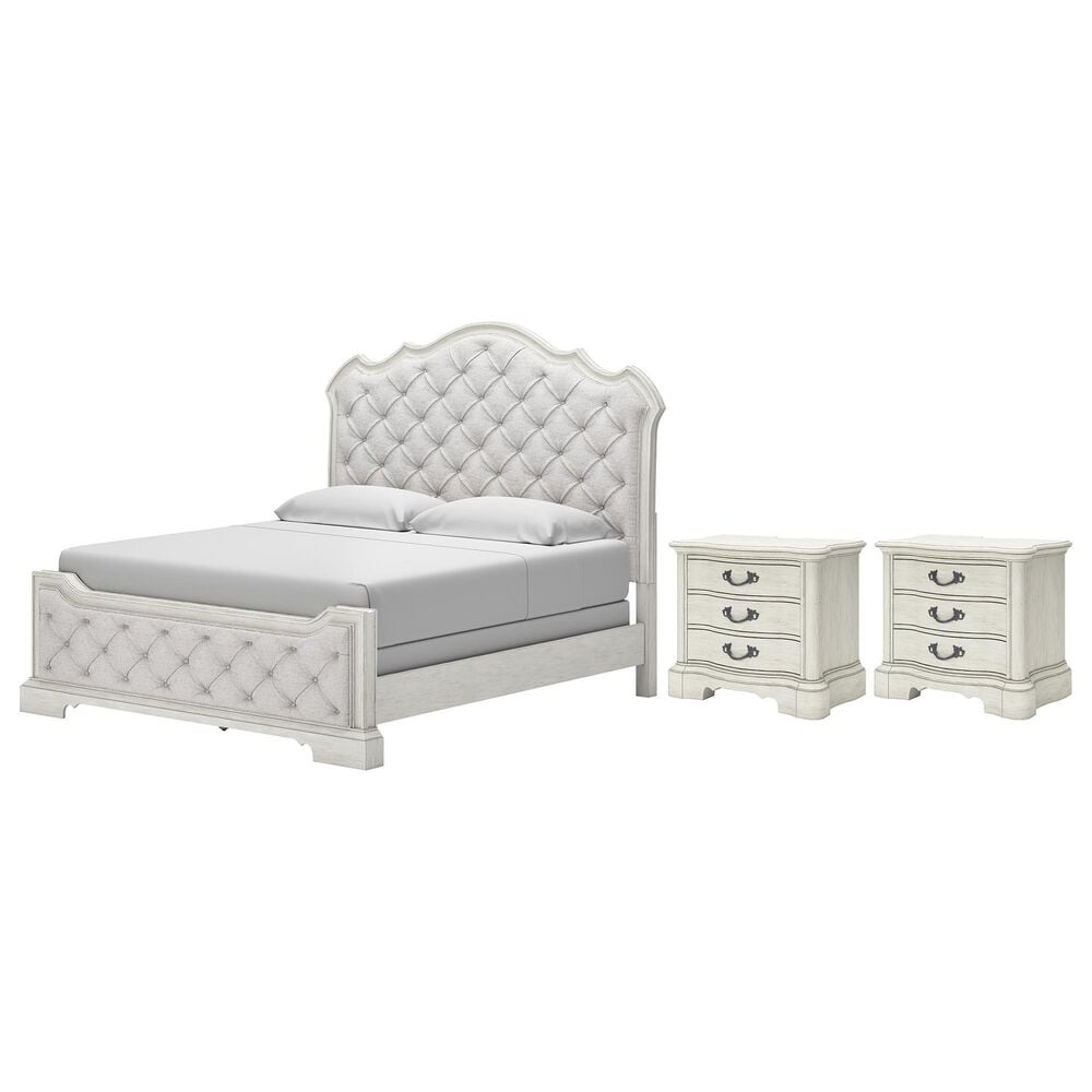 Millenium Arlendyne King Upholstered Bed with 2 Nightstands in Antique White, , large