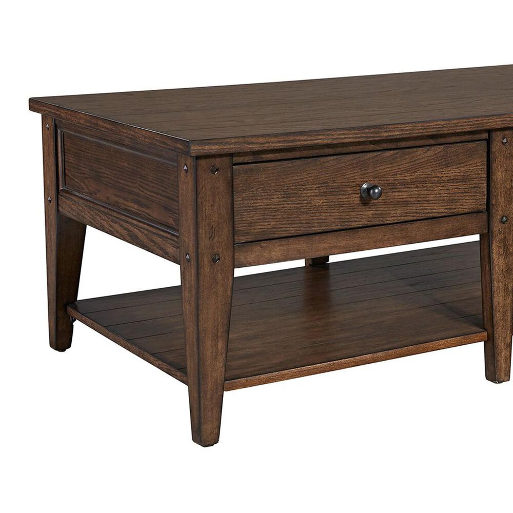 Belle Furnishings Lake House 2-Drawer Cocktail Table in Rustic Brown Oak, , large